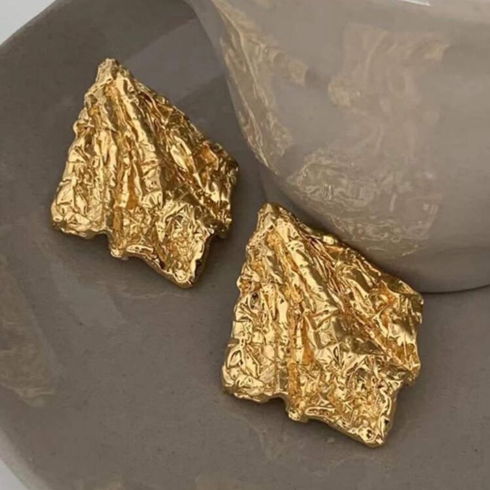 Gold Textured Earrings A941 - Picture 2 of 3